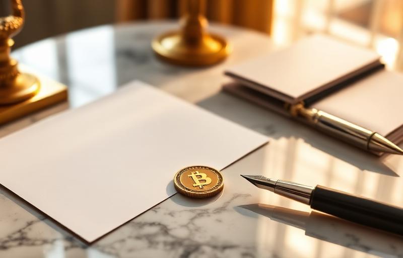 Professional desk with gold coin and stationery